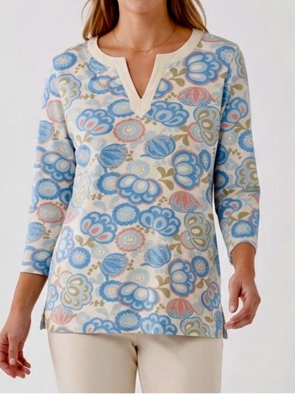 THE CAT’S PAJAMAS Retro Floral Pajama Tunic Top Cotton Lounge Shirt